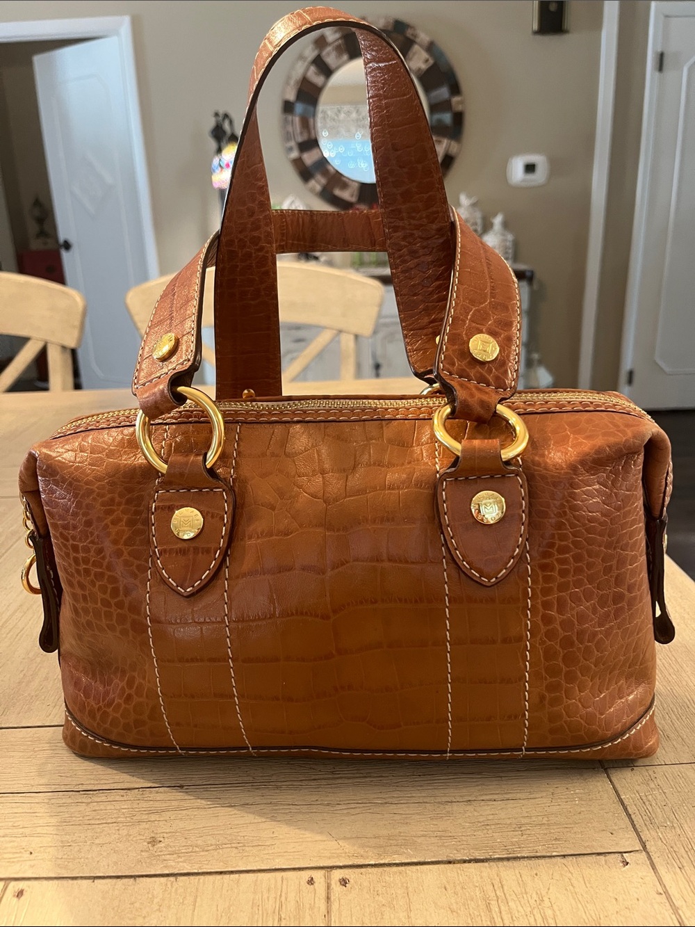 Michael Kors Croc-Embossed Leather Satchel - Brown